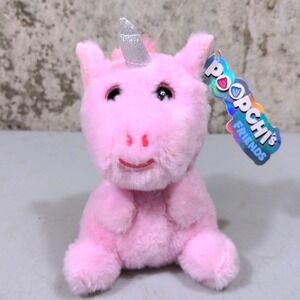 Grin Studios Poopchi's Friends Pink Unicorn Plush Glitter Horn Soft Toy 6"